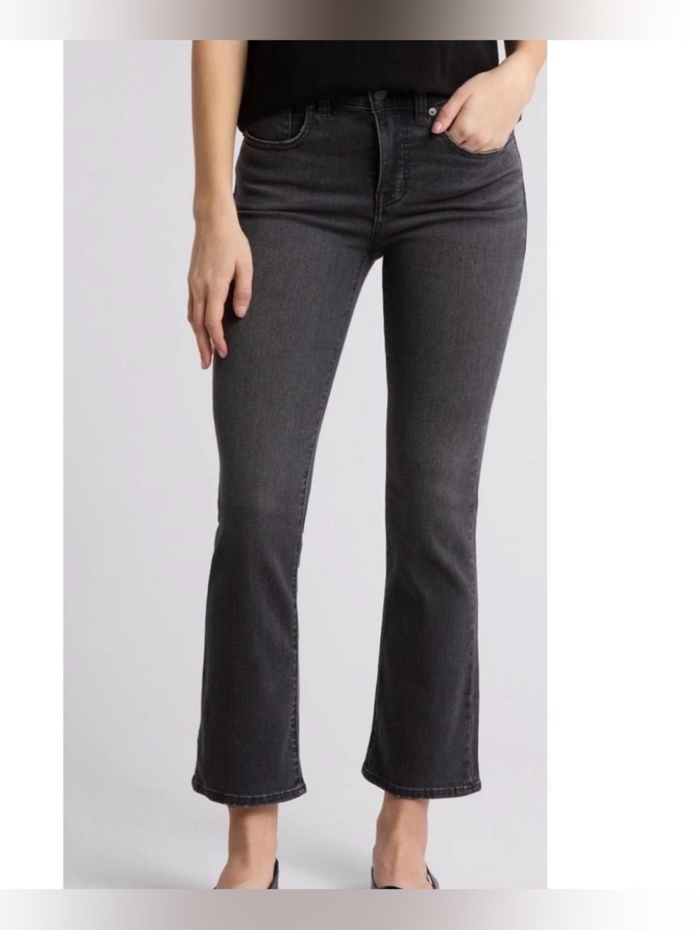 Madewell Mid Rise Kick Out Jeans Women 28 Black Cropped Flare Stretch Denim